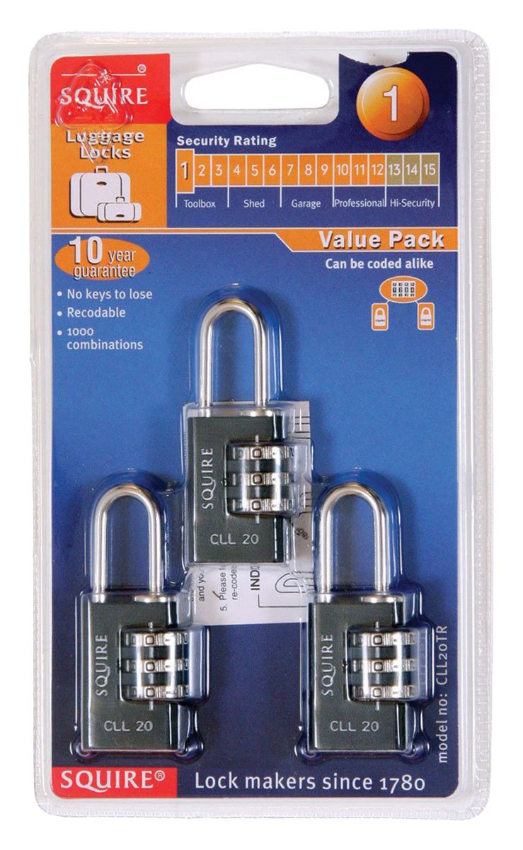 RS CLL20TR Squire Combination Die Cast Combination Padlock, 3.1mm
