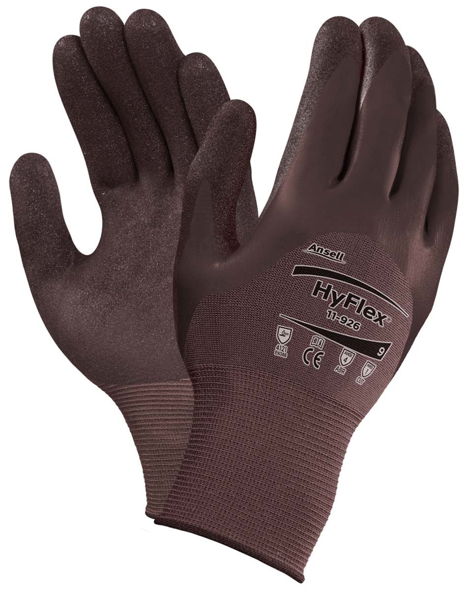 Ansell HyFlex 11-926 Purple Oil Resistant Work Gloves, Size 8, Medium, Neoprene Lining, Nitrile Coating