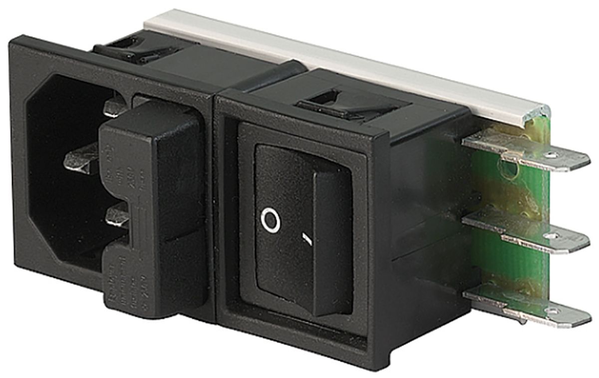 Schurter C14 Snap-In IEC Connector Male, 10A, 125 V, 250 V, Fuse Size 5 x 20mm
