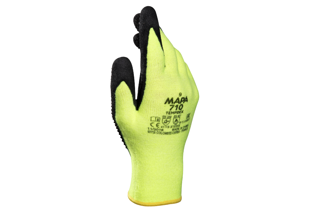 Mapa TEMP-DEX 710 Yellow Heat Resistant Work Gloves, Size 9, Large, Nitrile Lining, Nitrile Coating