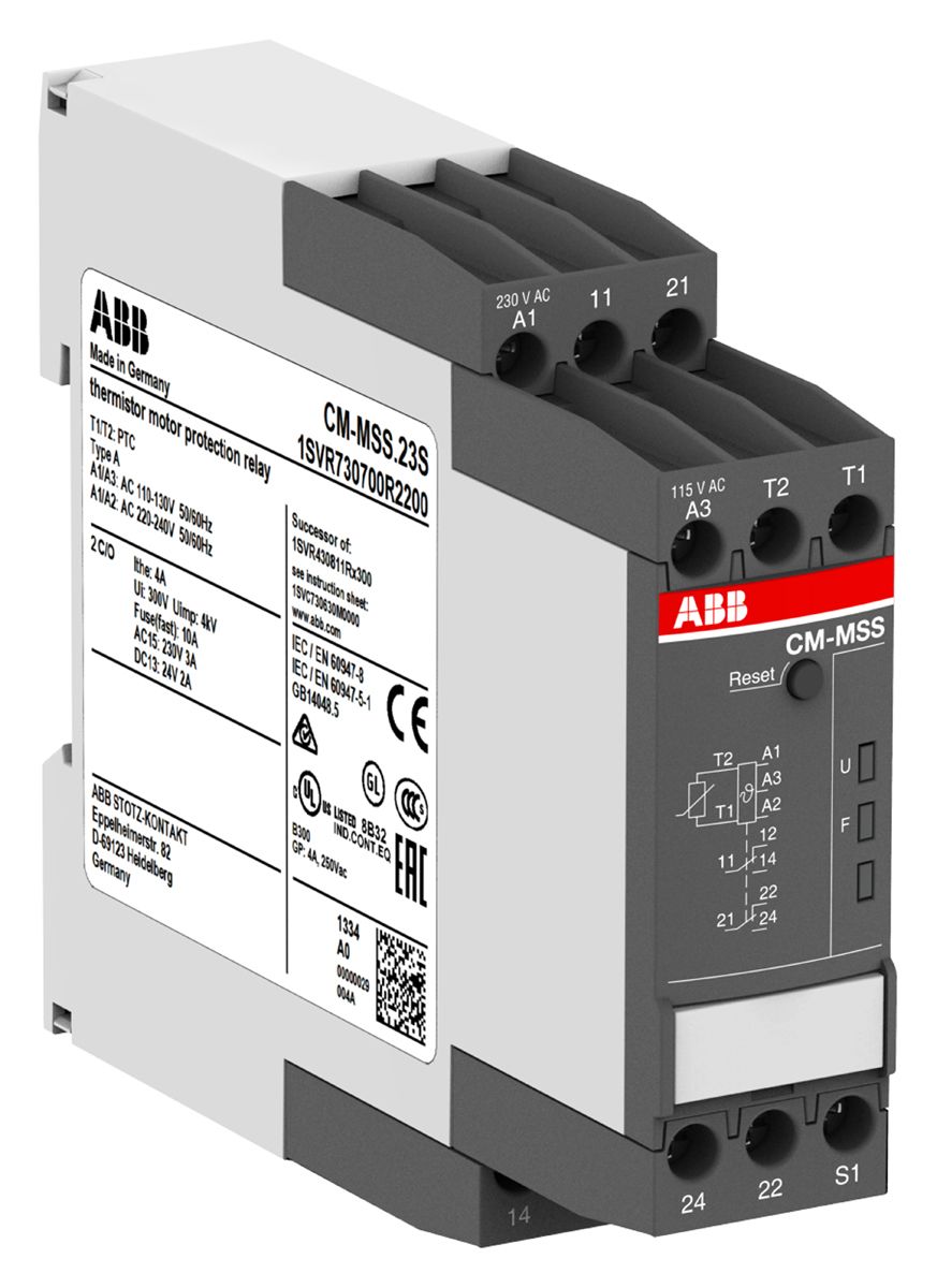 ABB DIN Rail Temperature Monitoring Relay, Maximum of 3.7mA, 1 Phase, DPDT