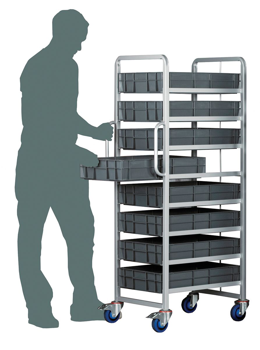 RS PRO 8 Shelf Steel Drawer Trolley, 600 x 400 x 120mm, 250kg Load