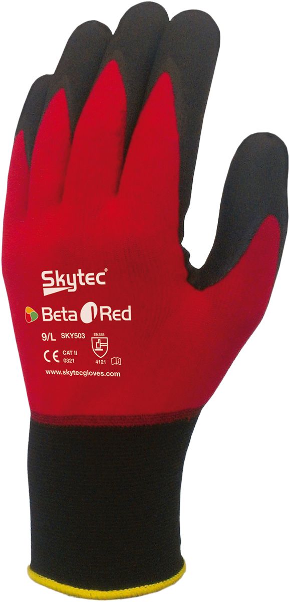Skytec Red General Purpose Work Gloves, Size 8, Medium, Nylon Lining, Nitrile Coating