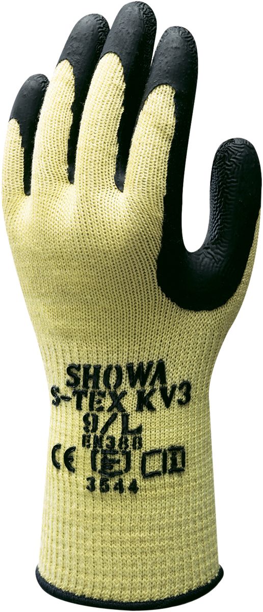 Showa Yellow Kevlar Cut Resistant Work Gloves, Size 10, Large, Latex Coating