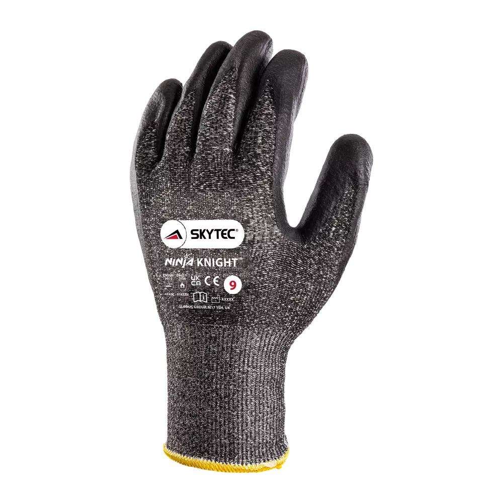 Skytec Black Cut Resistant Work Gloves, Size 10, Large, Glass Fibre, Polyethylene Lining, Nitrile Coating