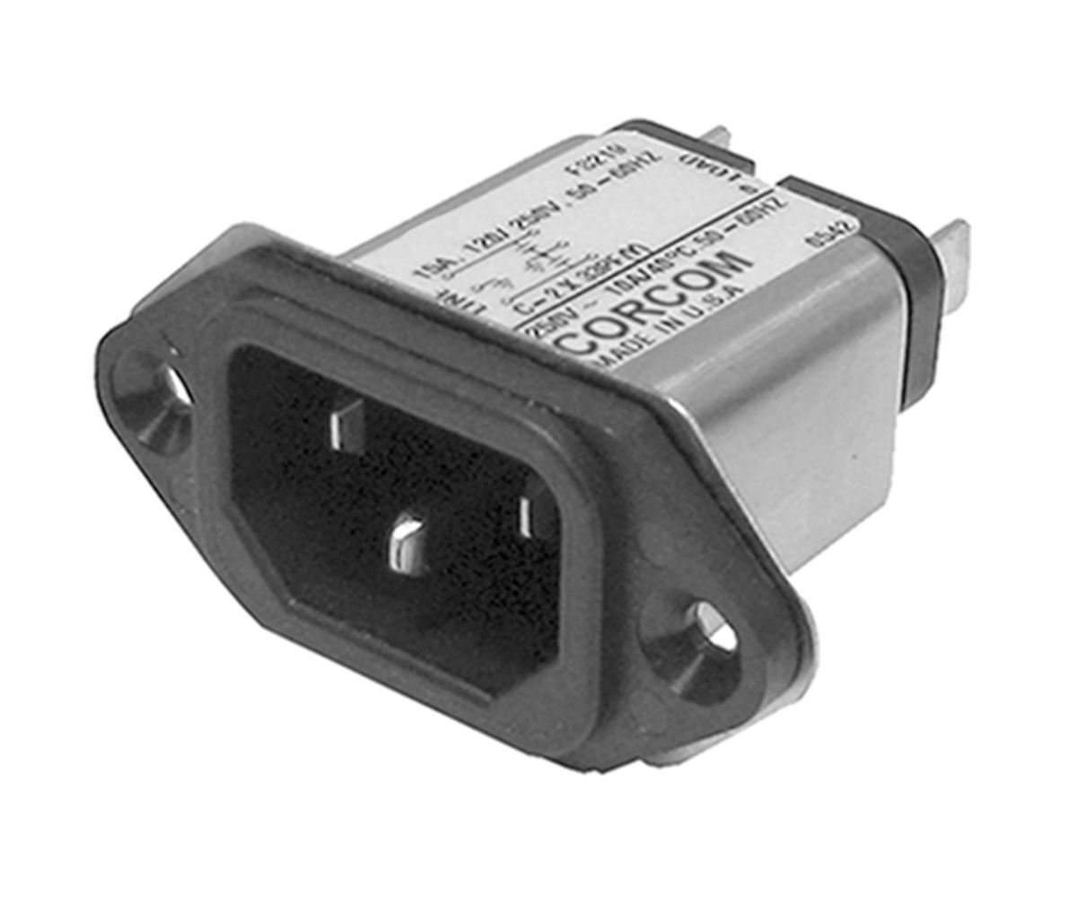 TE Connectivity 15A, 250 V ac Male Flange Mount IEC Filter 6609987-7, Spade None Fuse