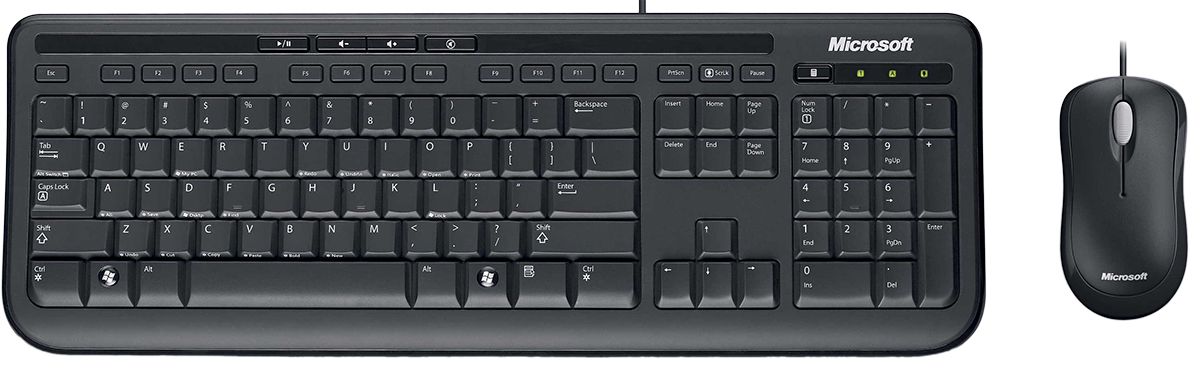 Microsoft, QWERTY Tastatur- og musesæt, Standard, Kablet, USB, Sort