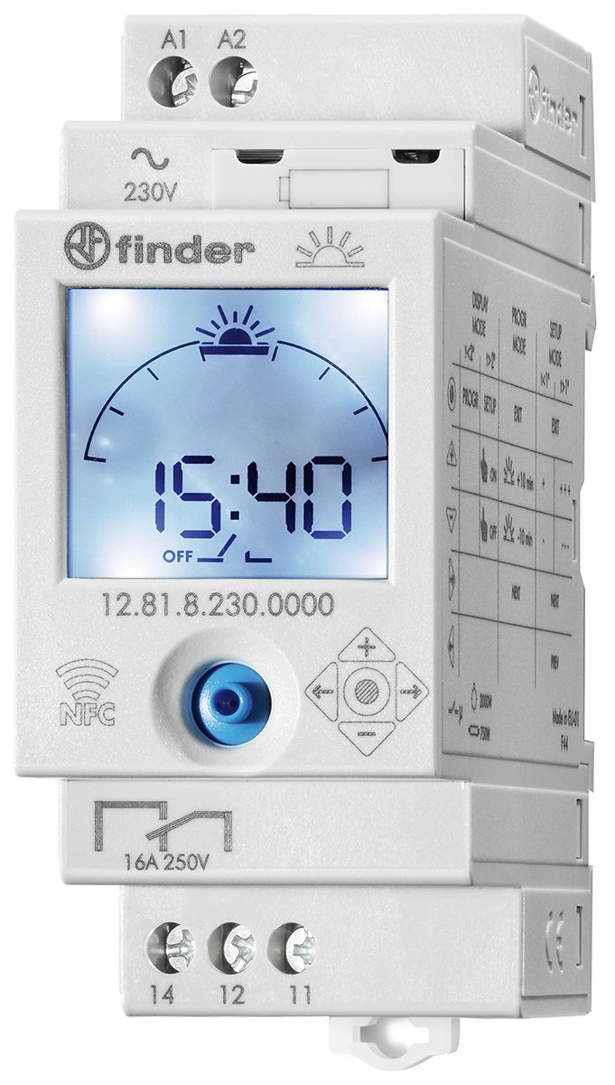 Finder Digital with NFC DIN Rail Time Switch 110 → 230 V ac, 1-Channel