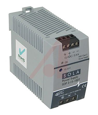 Sola SDP DIN Rail Power Supply, 85 → 264V ac ac, dc Input, 15V dc dc Output, 3.4A Output, 51W