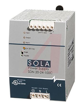SolaHD SDN-C DIN Rail Power Supply 85 → 264V ac Input, 24V dc Output, 20A 480W