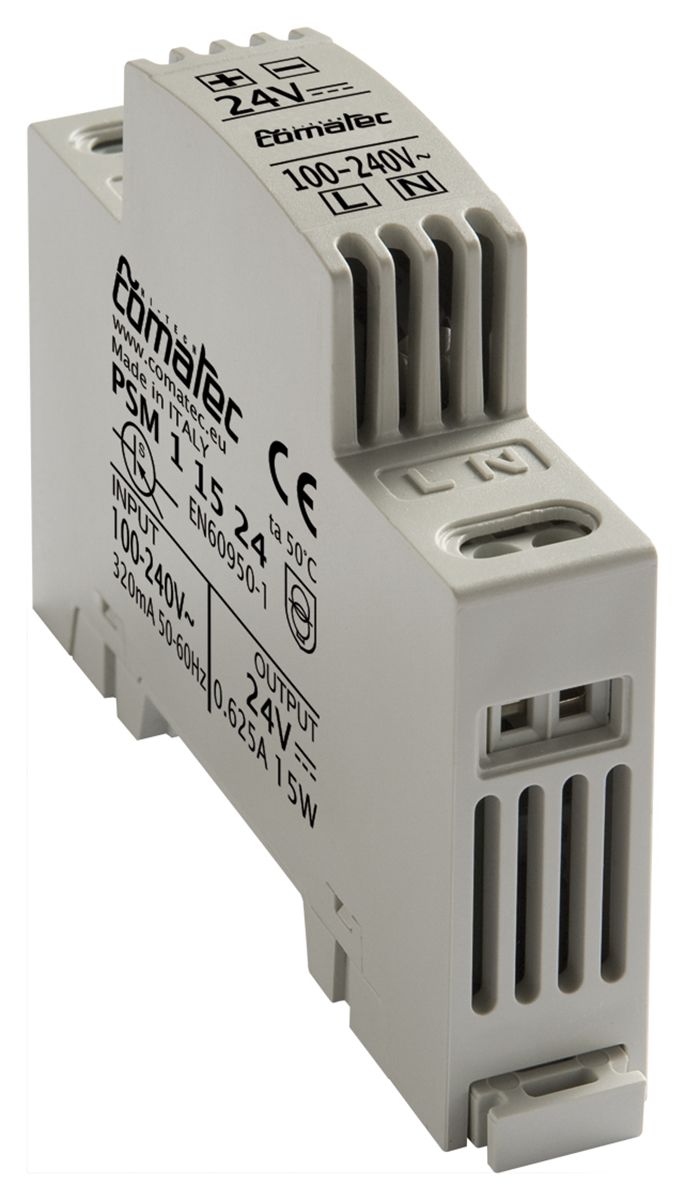 Comatec PSM1 DIN Rail Power Supply 90 → 260V ac Input, 24V dc Output, 630mA 15W