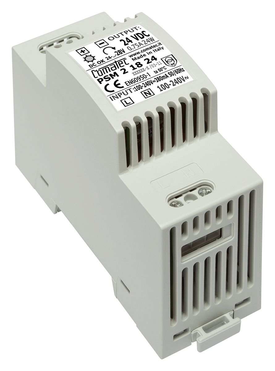 Comatec PSM2 DIN Rail Power Supply 90 → 260V ac Input, 24V dc Output, 750mA 18W
