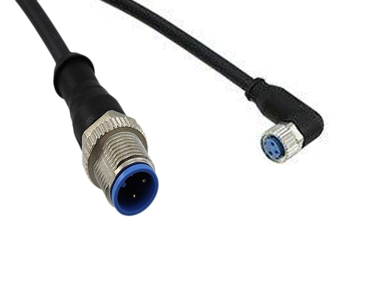 TE Connectivity Right Angle Female M8 to Straight Male M8 Sensor Actuator Cable, 3 Core, PUR, 1.5m