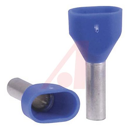 Altech Insulated Crimp Bootlace Ferrule, 9.9mm Pin Length, 3.3mm Pin Diameter, 2 x 2.5mm² Wire Size, Blue