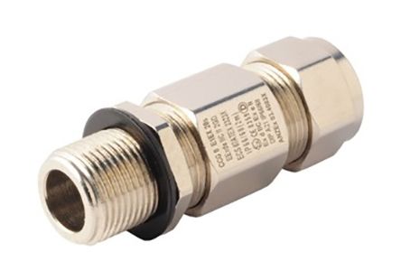 Moflash E1EX Series Brass Nickel Plated Brass Cable Gland, M20 Thread, 14.5mm Min, 20.5mm Max, IP66, IP68