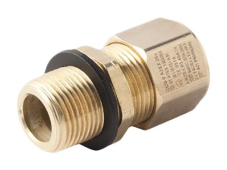 Moflash A2EX Series Brass Nickel Plated Brass Cable Gland, M20 Thread, 11mm Min, 15mm Max, IP66, IP68