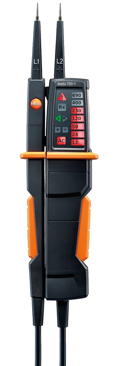 Testo 750-1, LED Voltage tester, 690V, Continuity Check, Battery Powered, CAT 3 1000V With RS Calibration