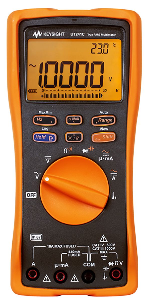 Keysight Technologies U1241C Handheld Digital Multimeter, True RMS, 10A ac Max, 10A dc Max, 1000V ac Max