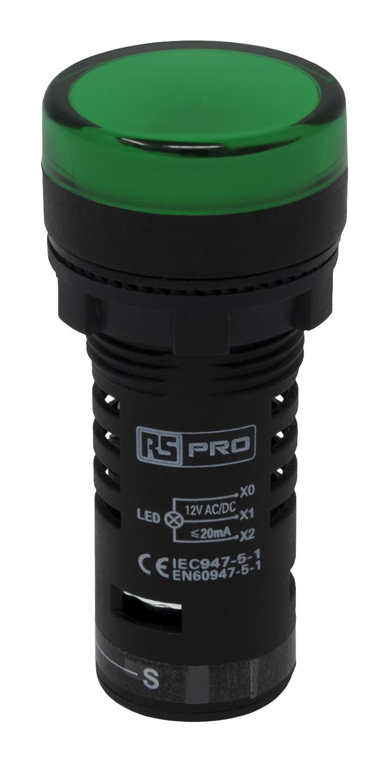 Rs Pro Panel Mount Green Led Pilot Light Complete 22mm Cutout Ip65