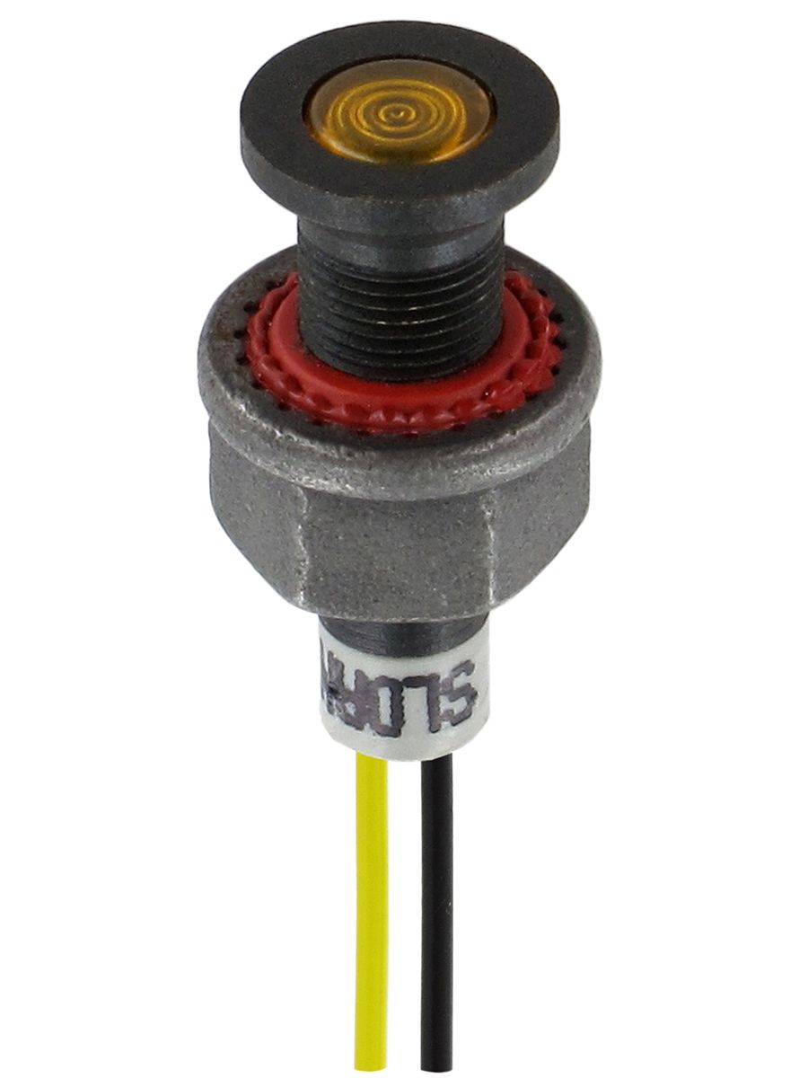Sloan Yellow Panel Mount Indicator, 12V dc, 6.2mm Mounting Hole Size, Lead Wires Termination, IP68