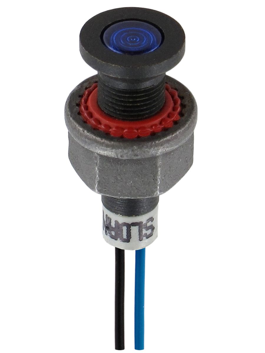 Sloan Blue Panel Mount Indicator, 24V dc, 6.2mm Mounting Hole Size, Lead Wires Termination, IP68