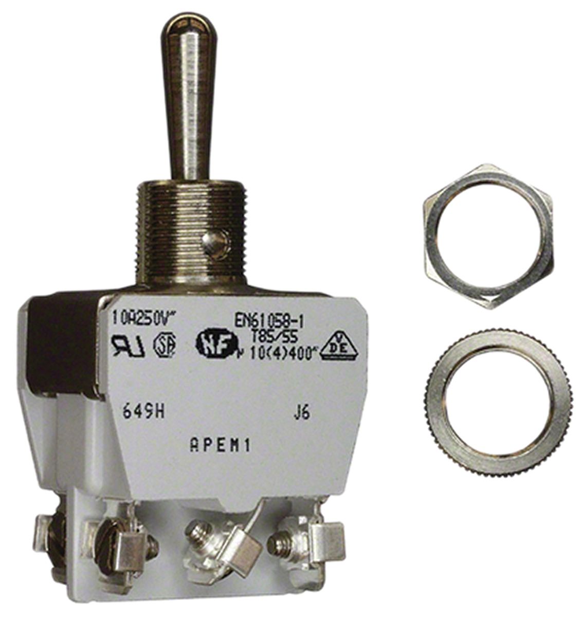 649H APEM Toggle Switch, Panel Mount, OnOffOn, DPDT, Screw Terminal