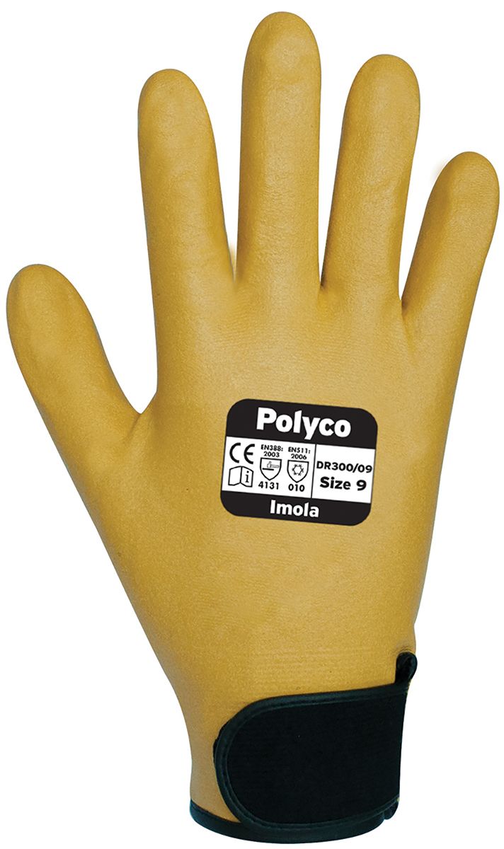 BM Polyco Imola Yellow Heat Resistant Work Gloves, Size 9, Large, Nylon Lining, Nitrile Coating