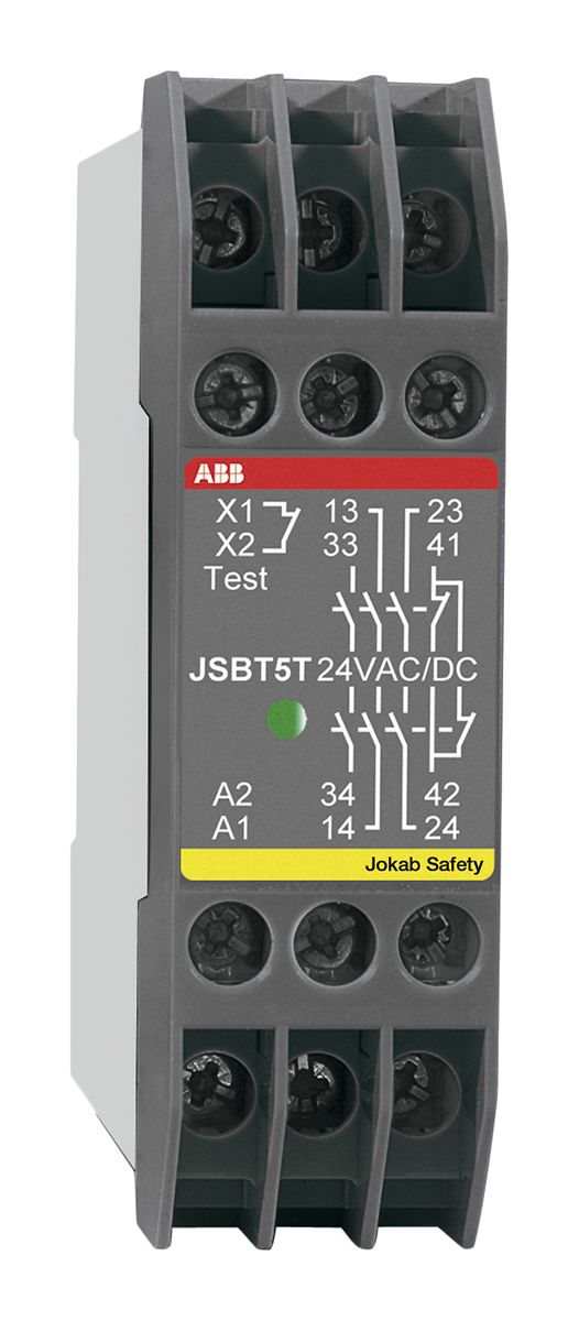 ABB JSBT5 Series Dual-Channel Safety Switch/Interlock Safety Relay, 24V ac/dc, 3 Safety Contact(s)