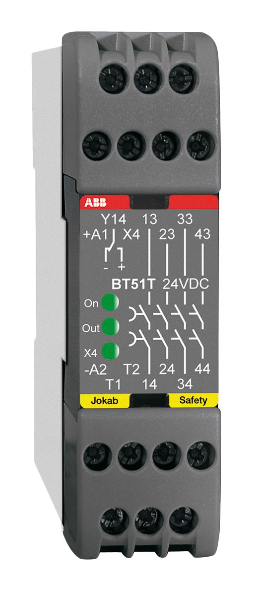 ABB BT51 Series Dual-Channel Emergency Stop, Safety Switch/Interlock Safety Relay, 24V dc, 4 Safety Contact(s)