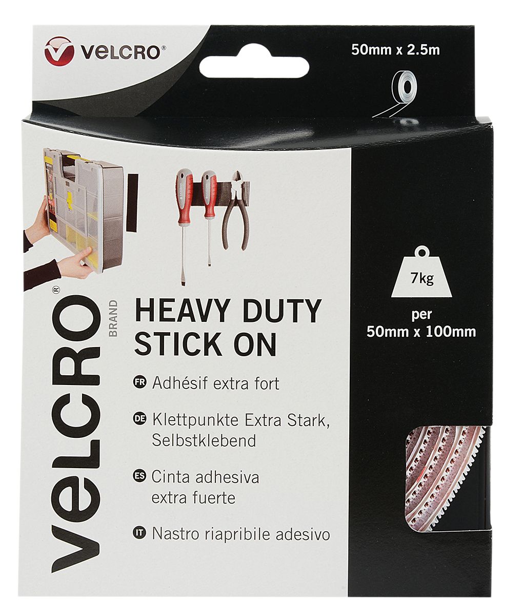 VEL-EC60246 | Velcro Heavy Duty White Hook & Loop Tape, 50mm x 2.5m | RS