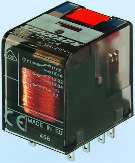 TE Connectivity PCB Mount Power Relay, 24V dc Coil, 12A Switching Current, DPDT