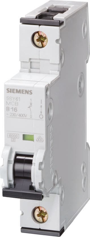 Siemens Sentron 5SY6 MCB, 1P Poles, 500mA Curve C, 230V AC, 6 kA Breaking Capacity, MCB