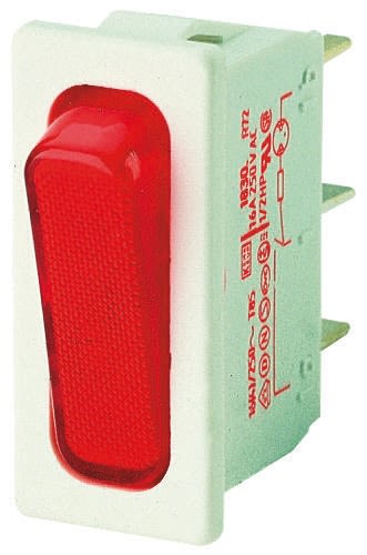 Billenőkapcsoló megvilágított Vörös Egypólusú egyáramkörös (SPST), Reteszelés, 20 A 250 V AC esetén, 30.2mm 11mm