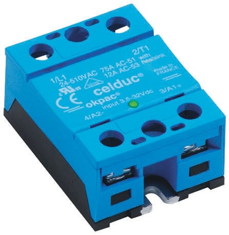 Celduc Panel Mount Solid State Relay, 50 A Max. Load, 510 V rms Max. Load, 32 V Max. Control