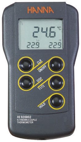 Hanna Instruments HI 935002 Wired Digital Thermometer for Laboratory Use, K Probe, 2 Input(s), +1350°C Max, ±0.2 %