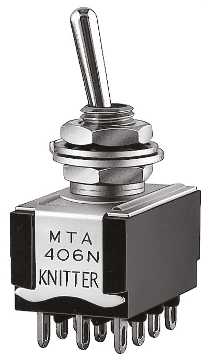 KNITTER-SWITCH Toggle Switch, Panel Mount, (On)-Off-(On), 4PDT, Solder Terminal