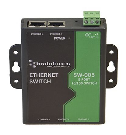 Brainboxes Wall Mount Ethernet Switch, 5 RJ45 port