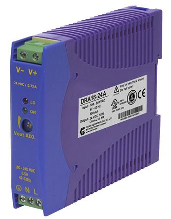 Chinfa DRA18 DIN Rail Power Supply 90 → 264V ac Input, 12V dc Output, 1.5A 18W