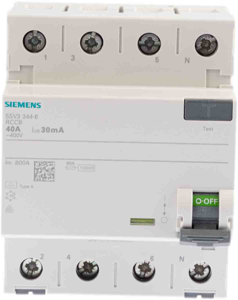 Siemens FI relé 4 pólusú A típusú, 40A, 30mA, 5SV3 sorozat Sentron