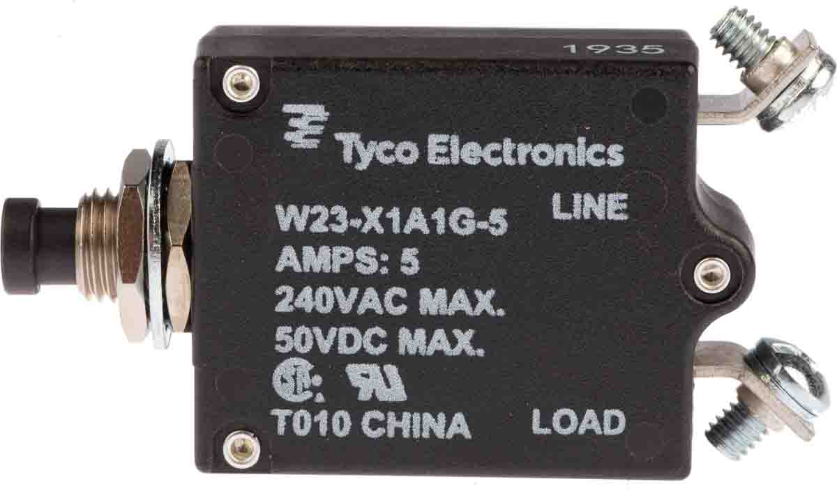 TE Connectivity W23  Single Pole Thermal Circuit Breaker - 50 V dc, 250V ac Voltage Rating, 5A Current Rating