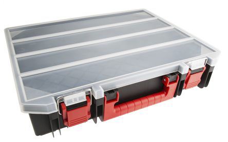RS PRO 1 Cell Black, Red Polypropylene Compartment Box, 91mm x 416mm x 336mm