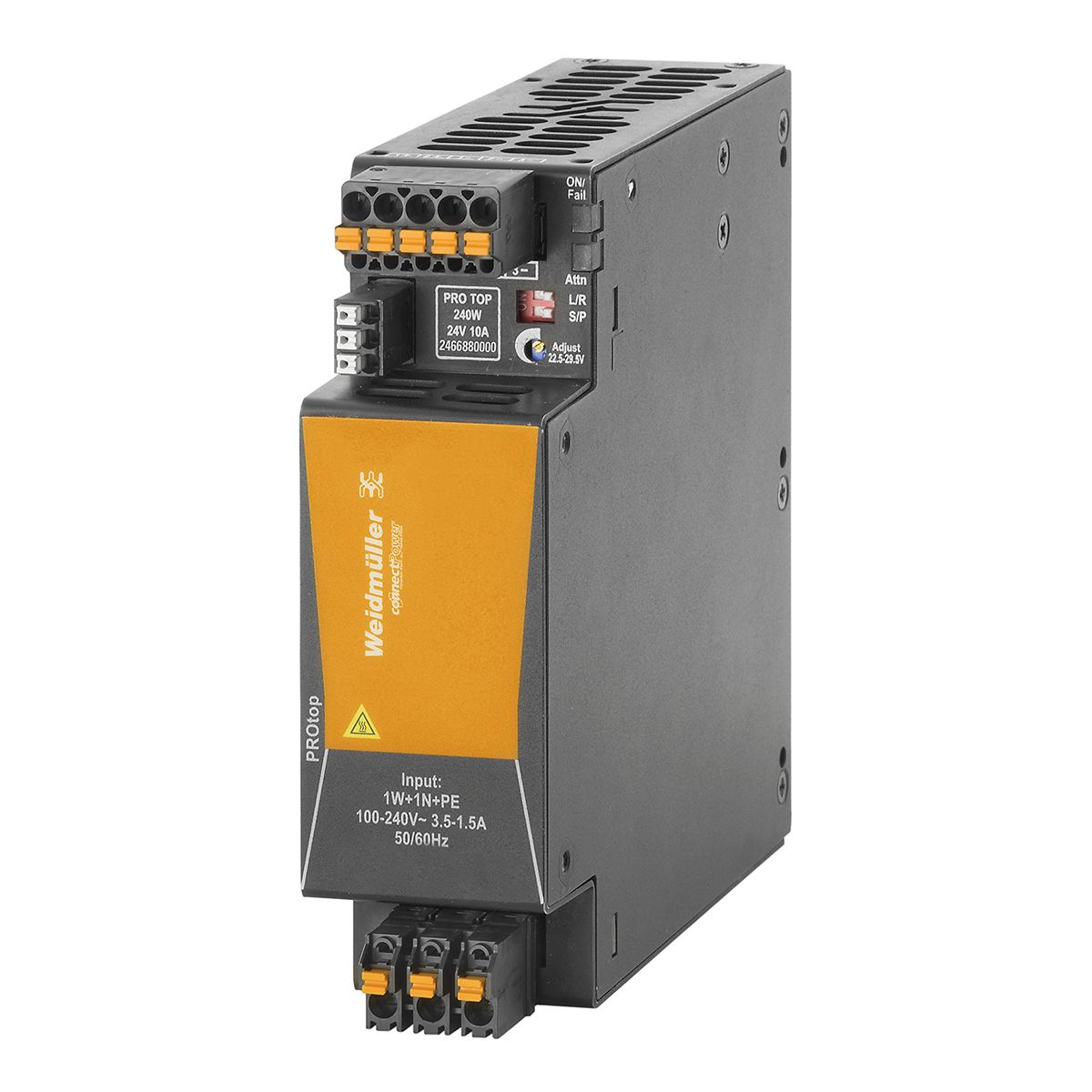 Weidmuller Pro Top Switch Mode DIN Rail Power Supply 85 → 277V ac Input, 24V dc Output, 10A 240W
