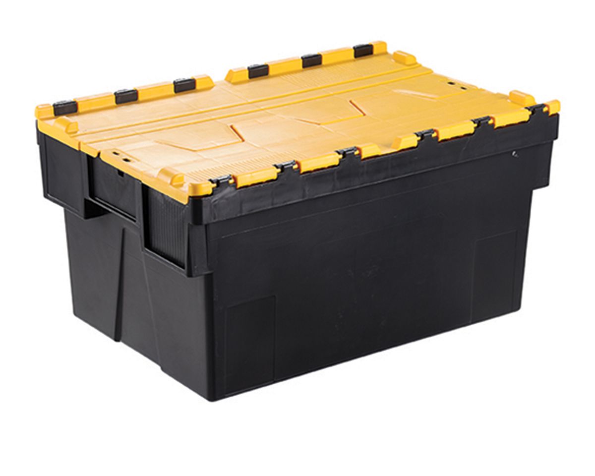 RS PRO 56L Yellow PP Attached Lid Container, 600mm x 400mm x 310mm