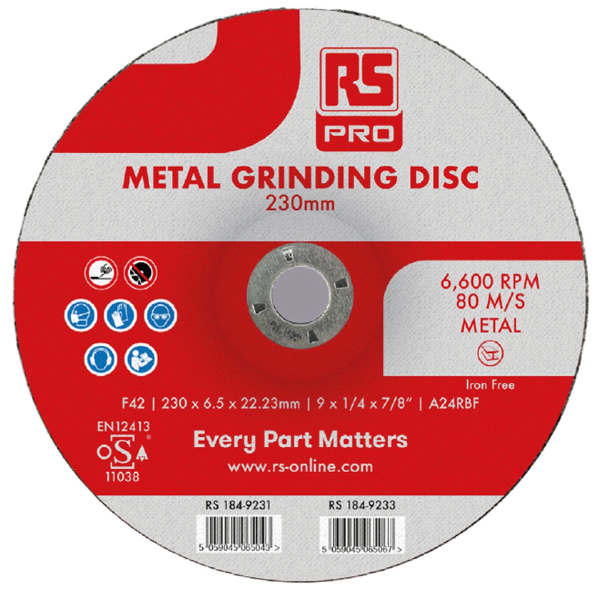 RS PRO Aluminium Oxide Grinding Disc, 230mm x 6.5mm Thick, P120 Grit, 1 in pack