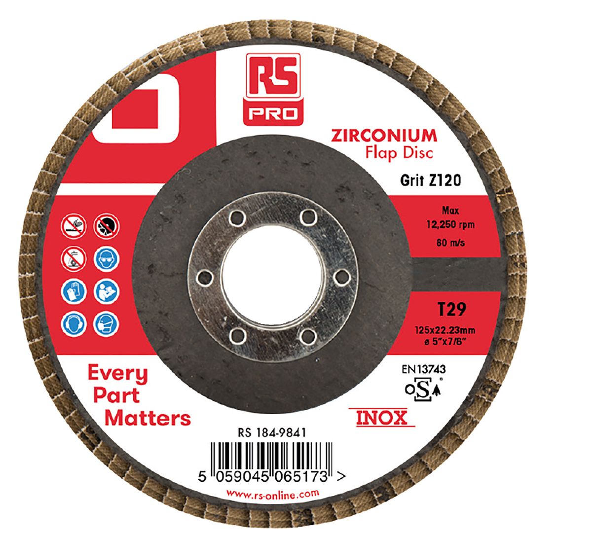 RS PRO Zirconium Dioxide Flap Disc, 125mm, P120 Grit