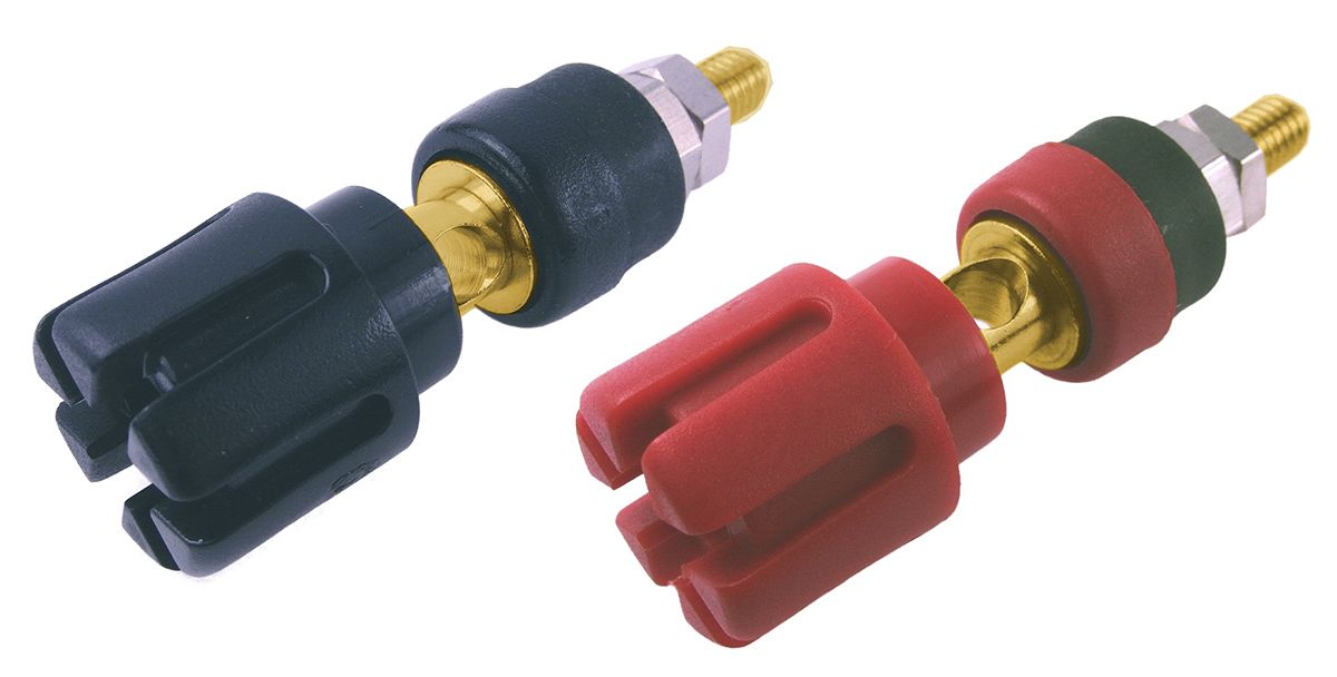 RS PRO 30A, Black, Red Binding Post and Gold Plated - 7.2mm Hole Diameter