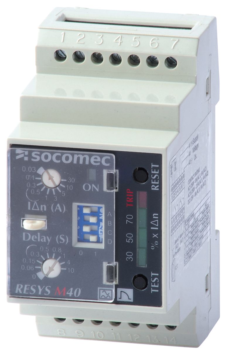 Socomec Earth Leakage Relay, 47 → 63Hz Frequency, 0.03 mA Leakage, 2 Output