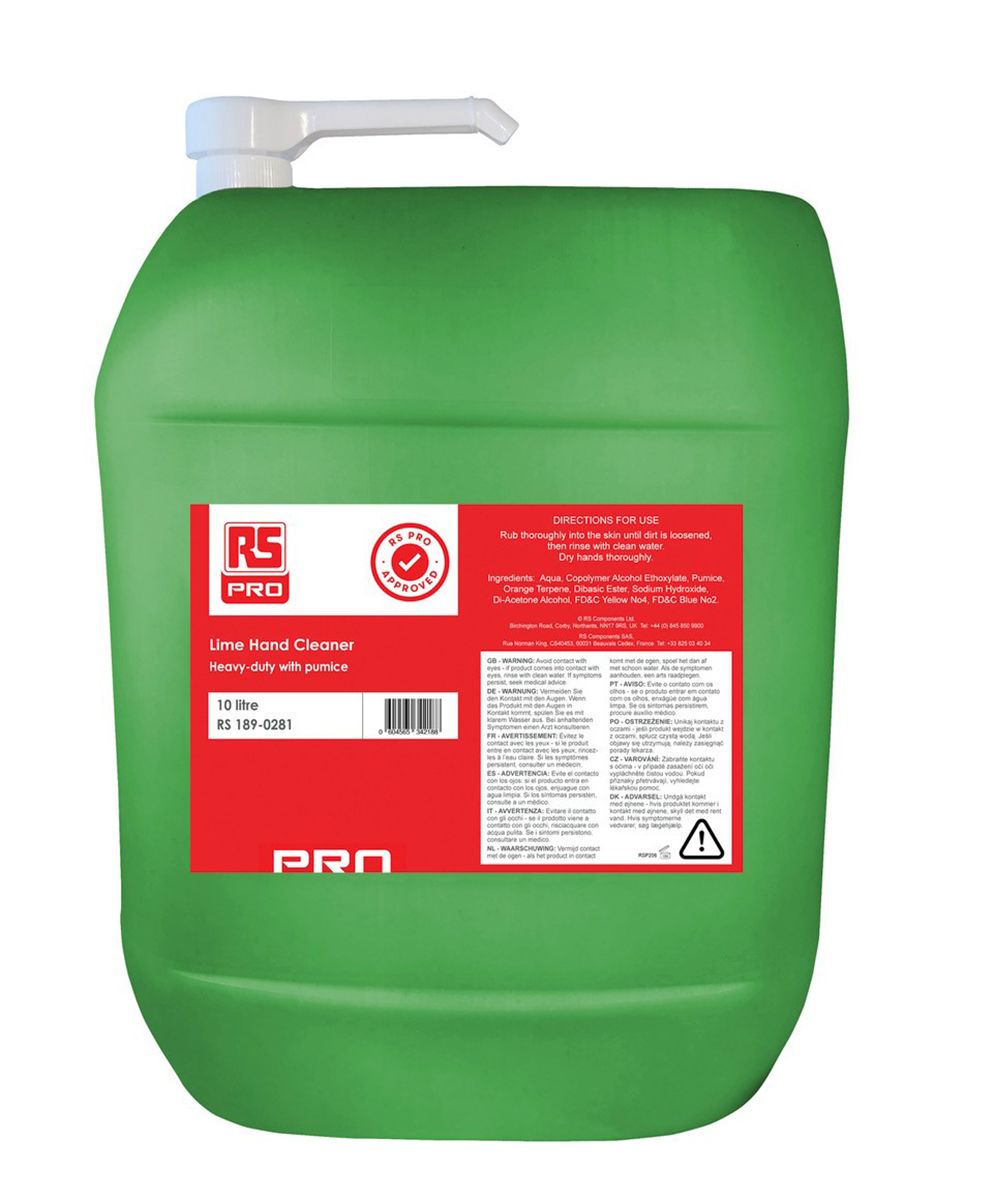 RS PRO Lime Heavy-Duty Hand Cleaner with Pumice - 10 L Pump Canister