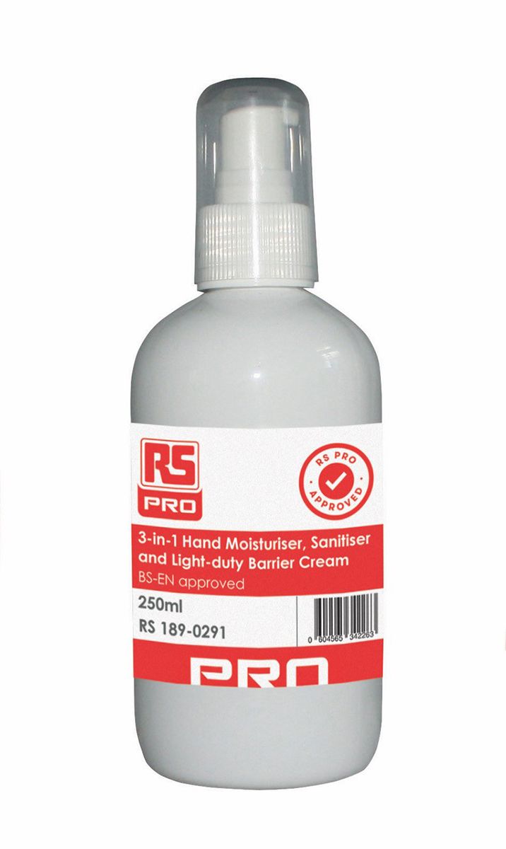 RS PRO 3-In-1 Hand Sanitiser, Moisturiser and Barrier Cream - 250 ml Bottle