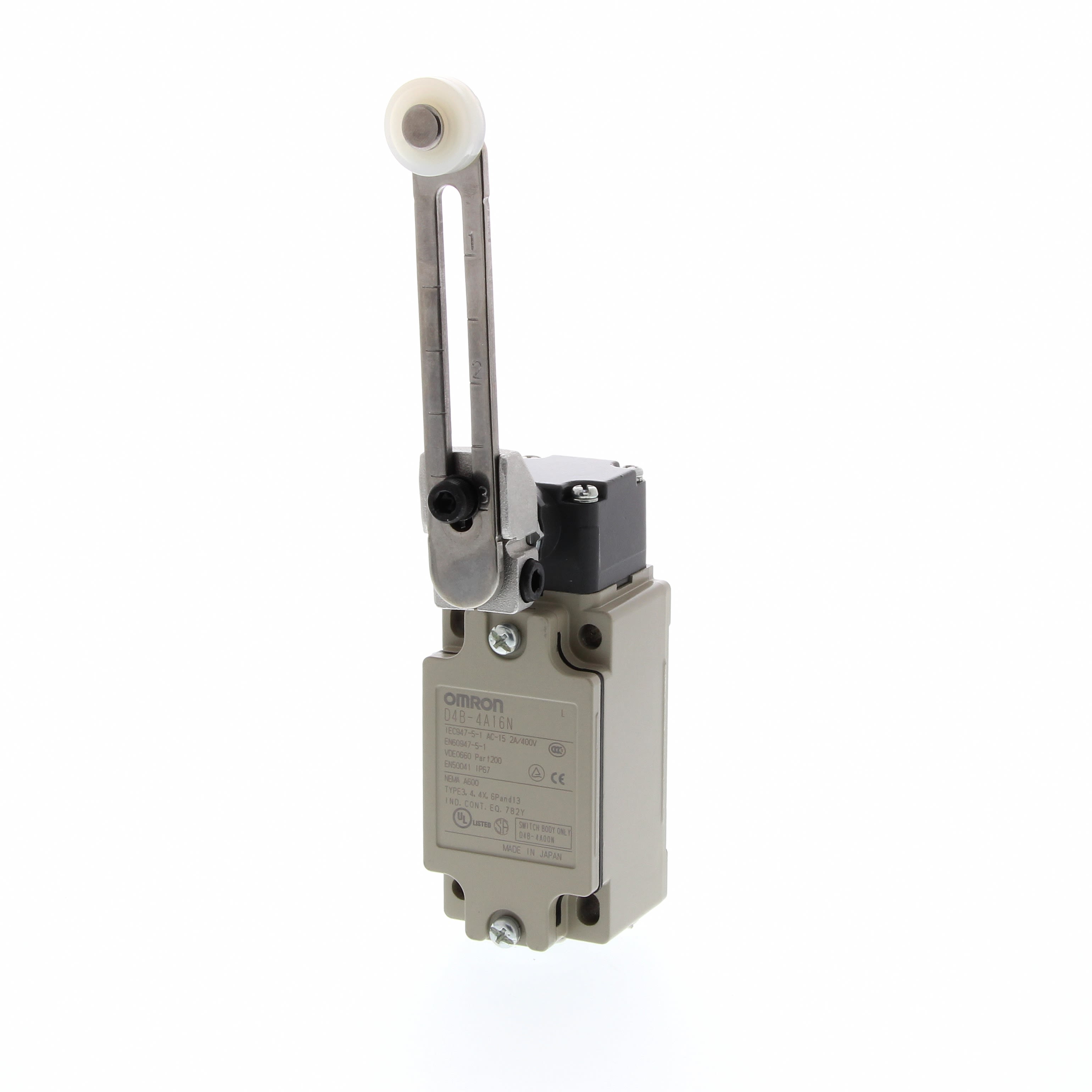 D4B2116N Omron Adjustable Roller Lever Limit Switch, 1NC/1NO, IP67